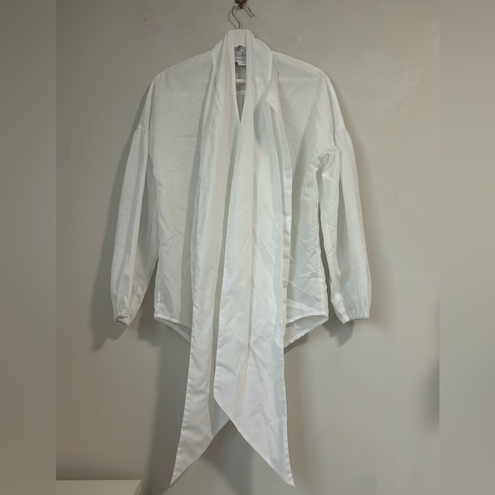 Anthropologie White Bow Neck Blouse